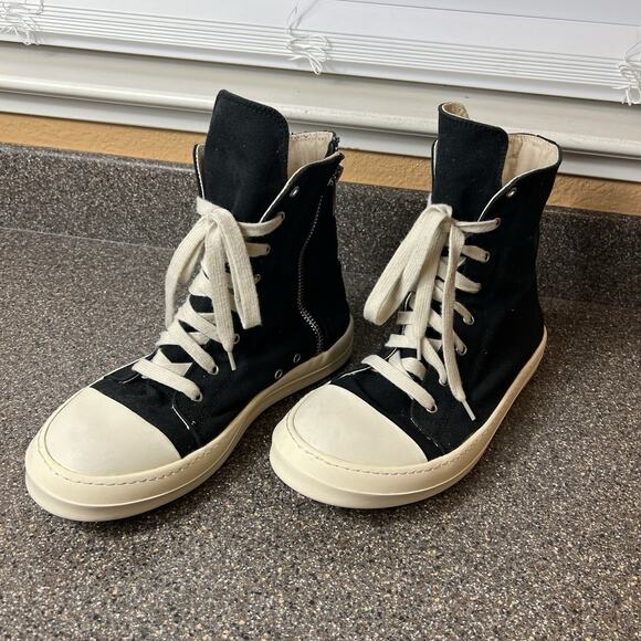 Rick Owens Canvas High Top Sneaker Black Mens Size EU Size 45-46 US 12-13 Zip Up - Picture 3 of 12